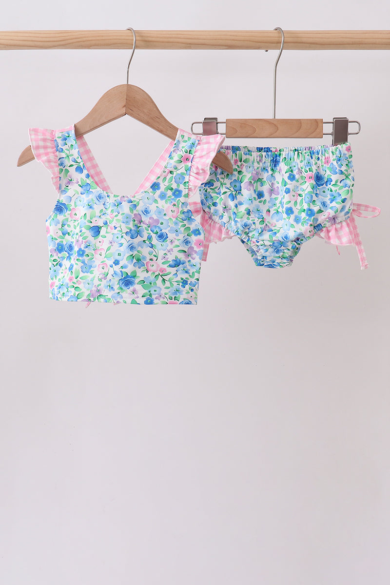 Blue Floral Upf Swim Set