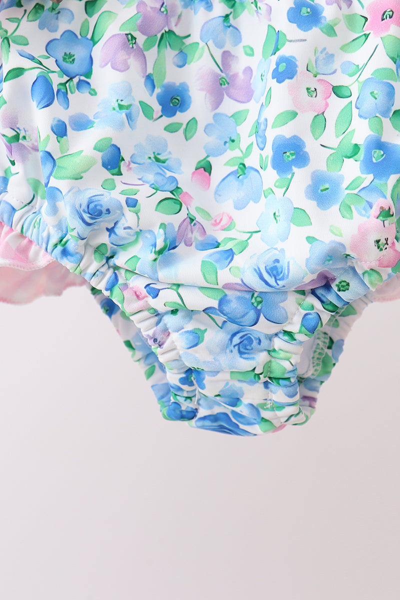 Blue Floral Upf Swim Set