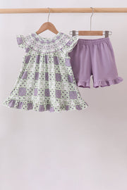 Purple Floral Smocked Bloomer Set