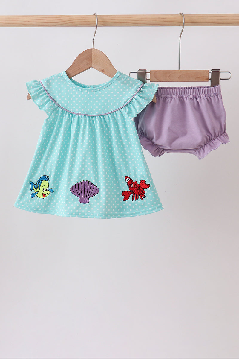 Blue Under The Sea Embroidered Bloomer Set