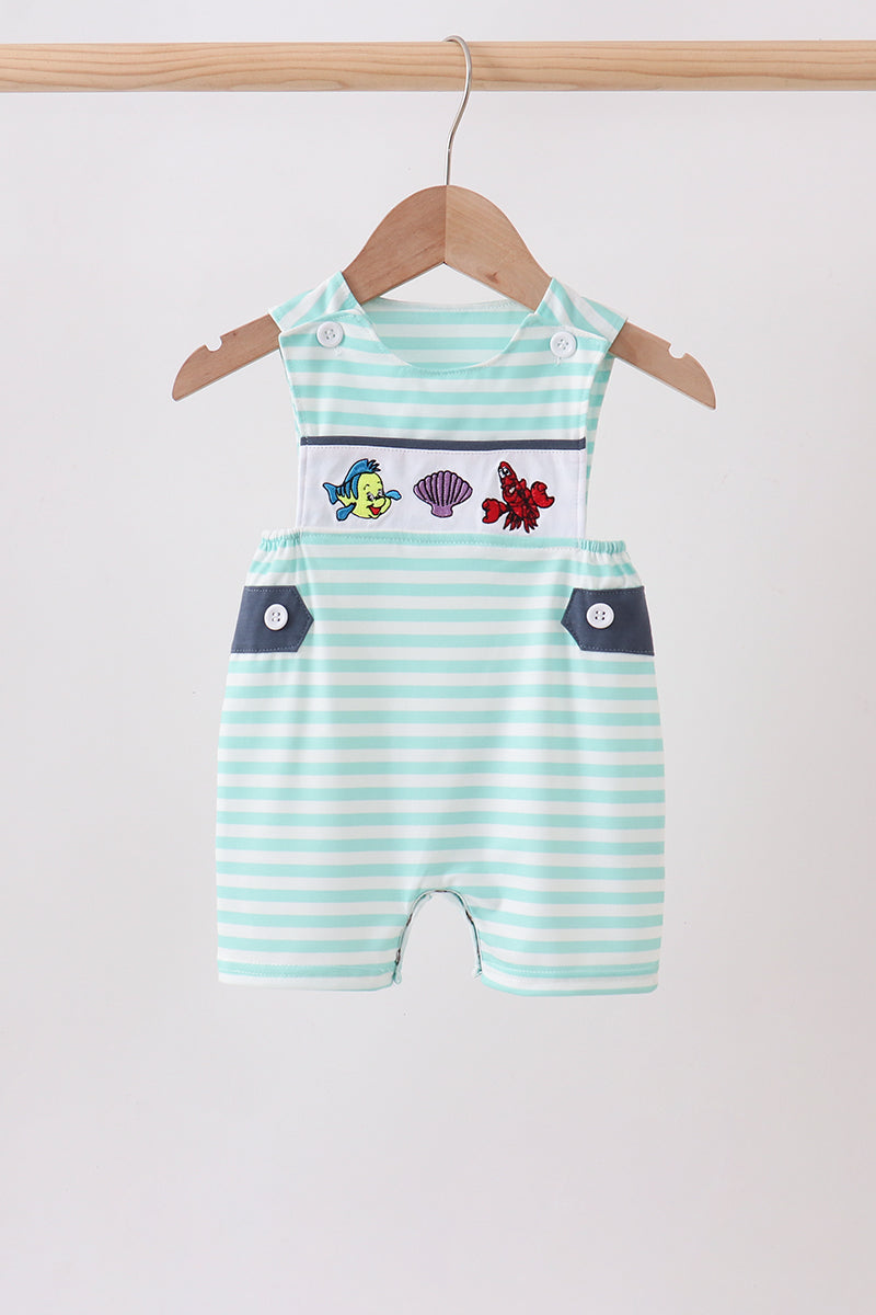 Blue Stripe Under The Sea Embroidered Jon Jon