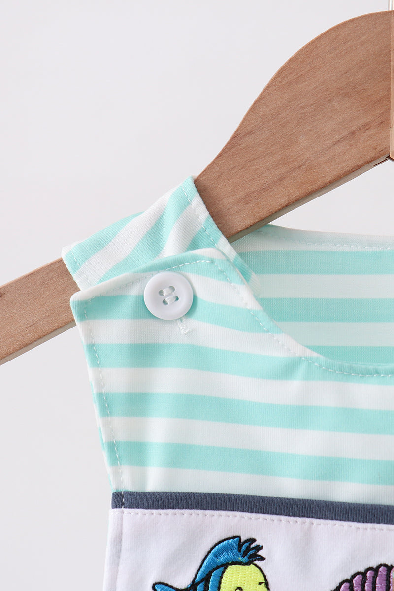 Blue Stripe Under The Sea Embroidered Jon Jon