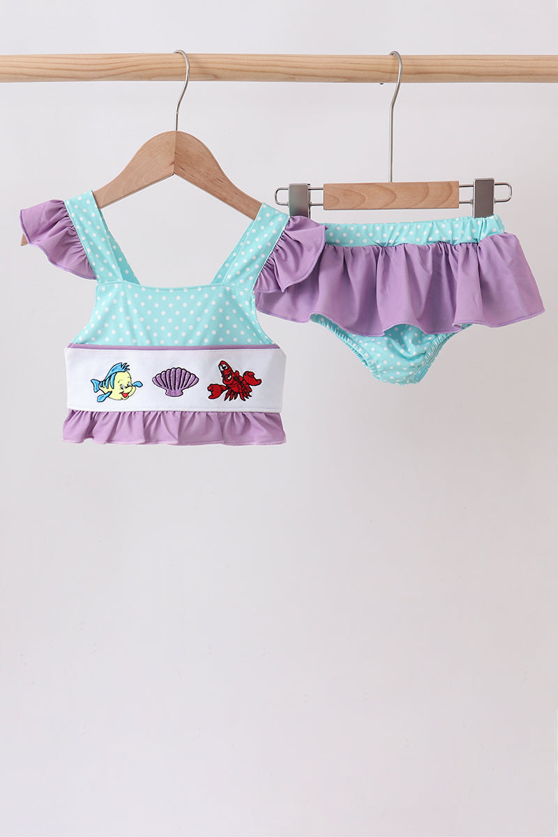 Blue Under The Sea Embroidered Upf Swim Set