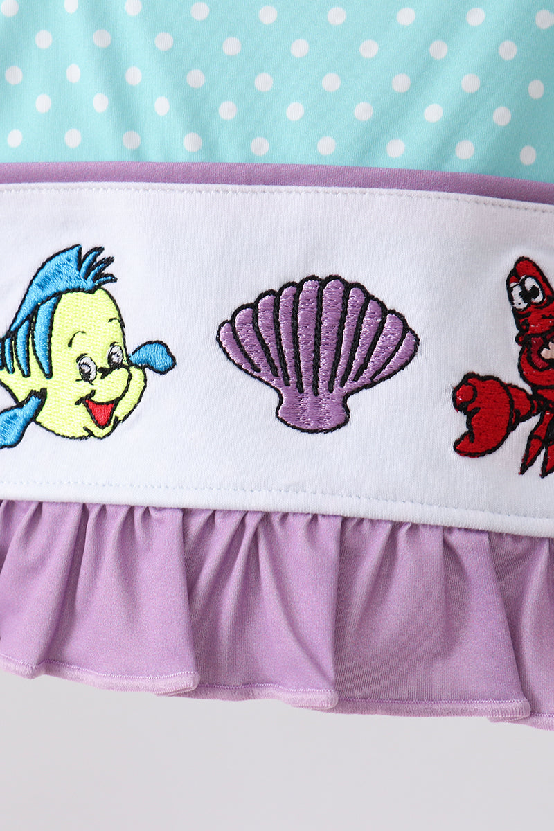Blue Under The Sea Embroidered Upf Swim Set