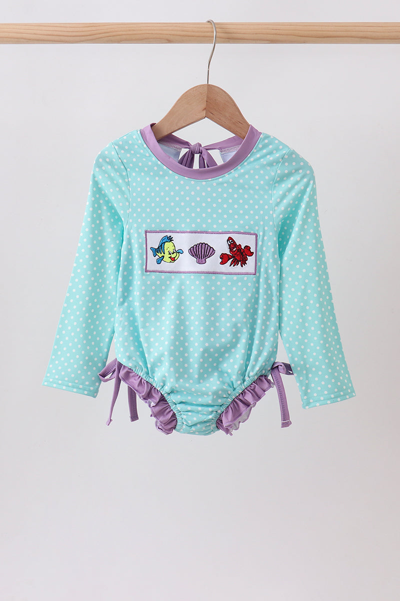 Blue Under The Sea Embroidered Upf Rashguard