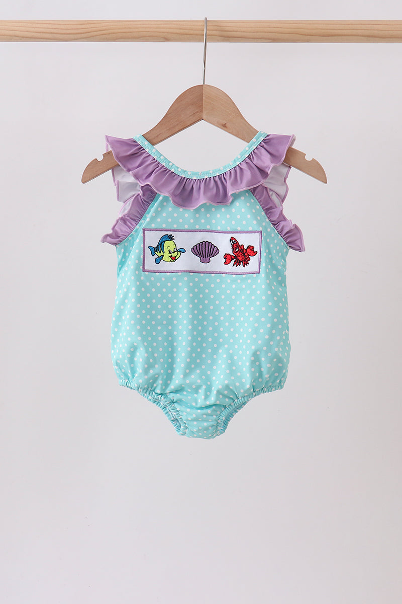 Blue Under The Sea Embroidered Upf Swim One-piece