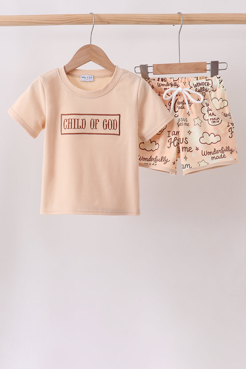 Child Of God Embroidered Shorts Set