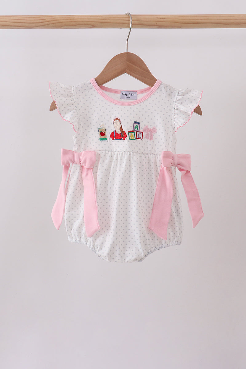 Pink Pencil Abc Embroidery Dot Bubble