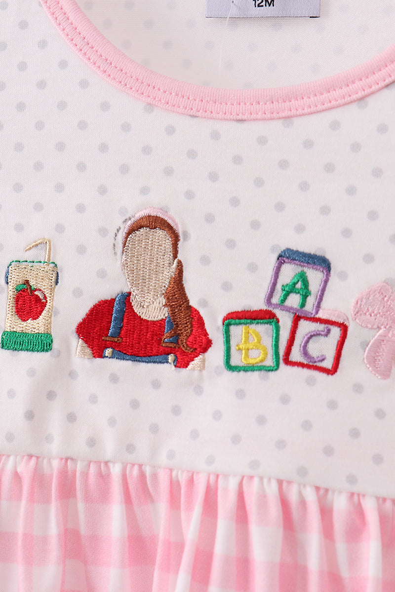 Pink Pencil Abc Embroidery Gingham Bloomer Set