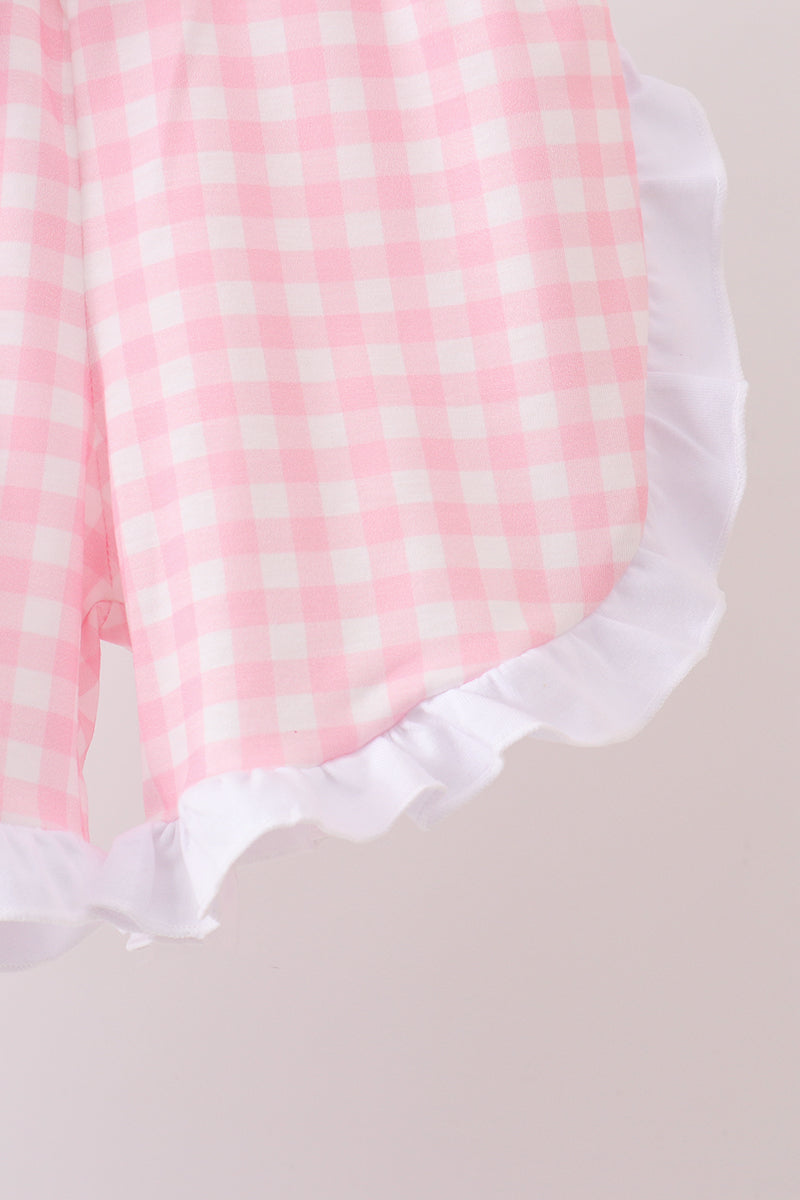Pink Pencil Abc Embroidery Gingham Ruffle Shorts Set