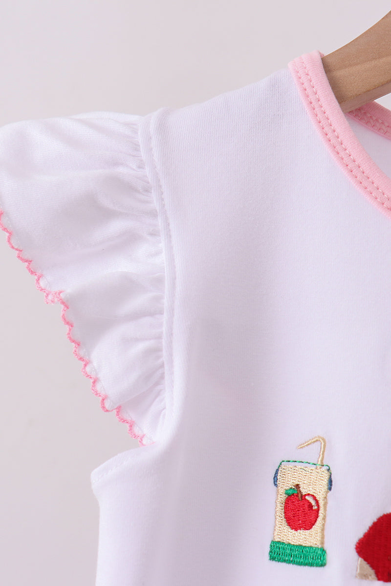 Pink Pencil Abc Embroidery Gingham Ruffle Shorts Set