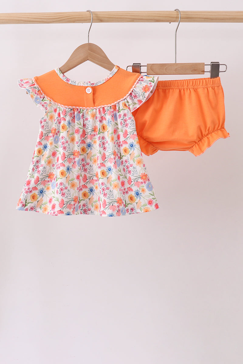 Coral Jesus Loves Me Embroidered Floral Bloomer Set