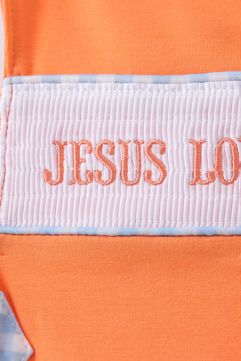 Coral Jesus Loves Me Smocked Jon Jon