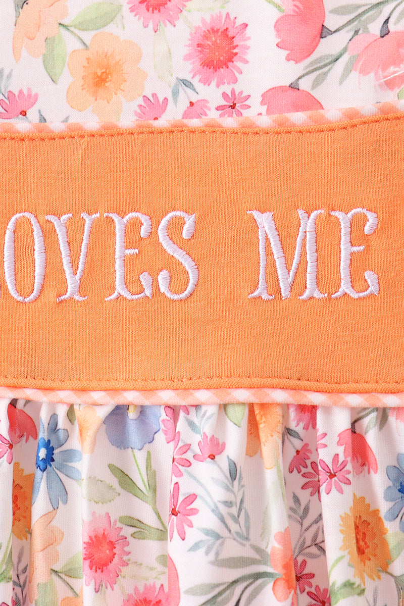 Coral Jesus Loves Me Embroidered Floral Shorts Set