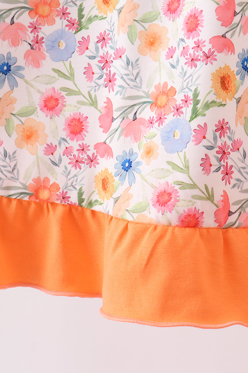 Coral Jesus Loves Me Embroidered Floral Ruffle Dress