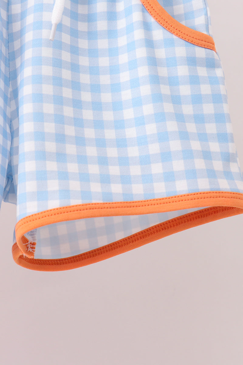 Coral Jesus Loves Me Smocked Gingham Shorts Set