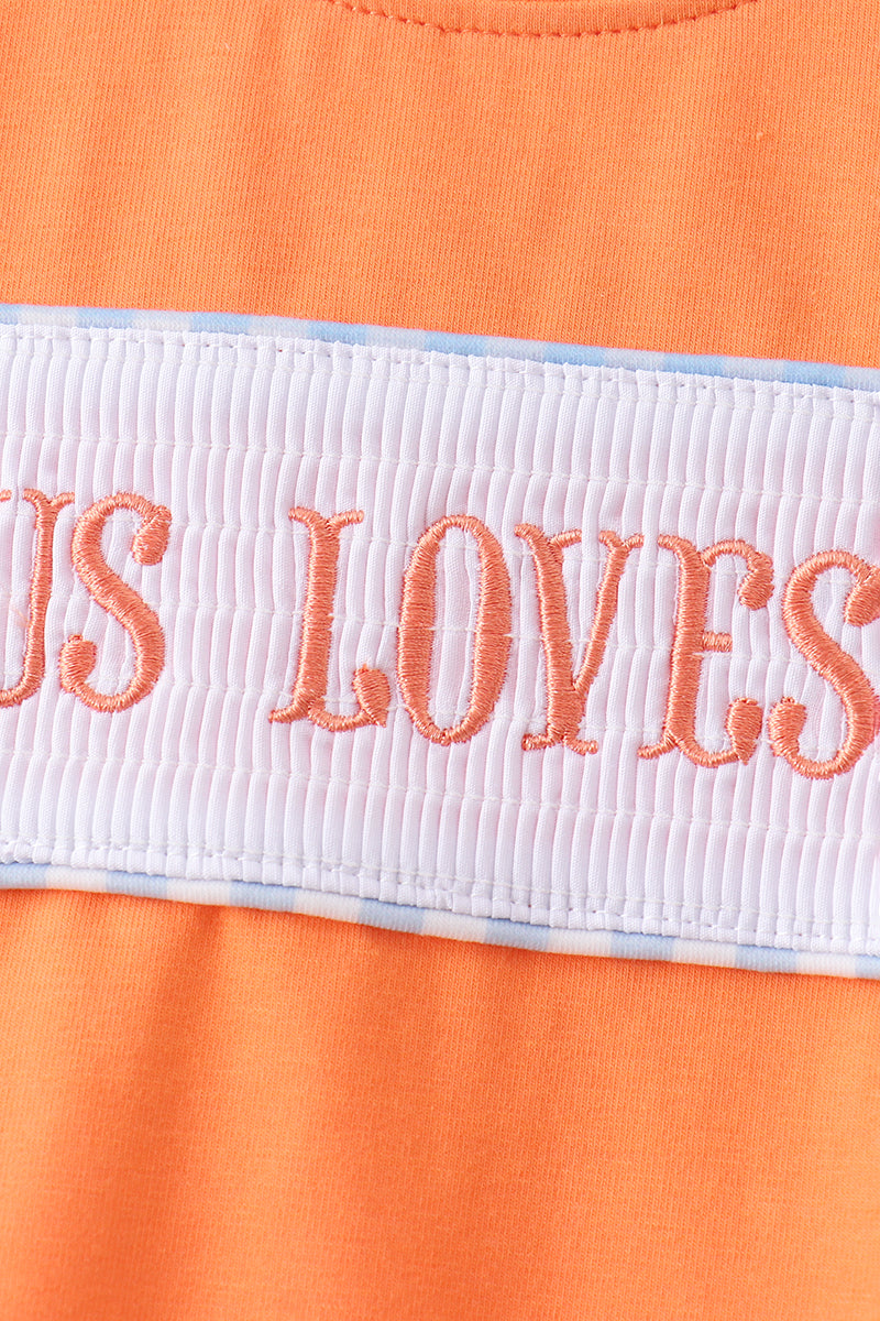 Coral Jesus Loves Me Smocked Gingham Shorts Set