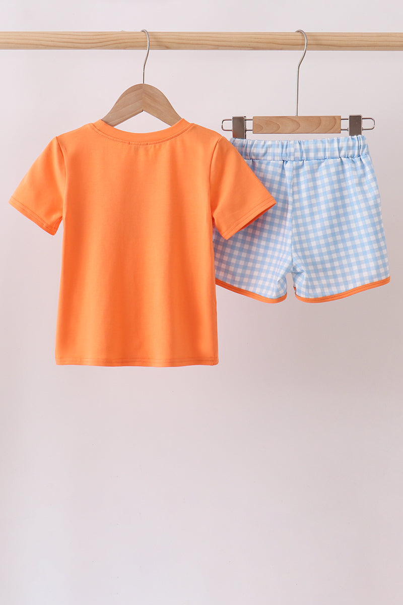 Coral Jesus Loves Me Smocked Gingham Shorts Set