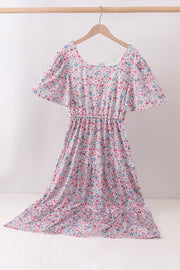 Blue Floral Print Mom Dress