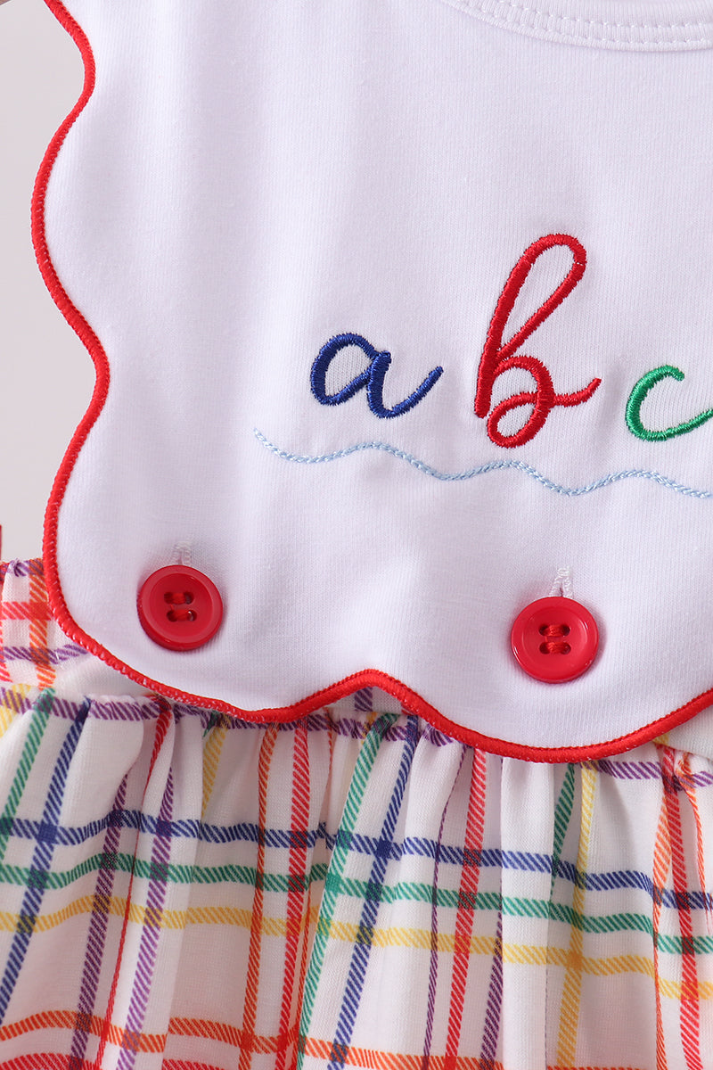 Red Abc Embroidered Plaid Bloomer Set