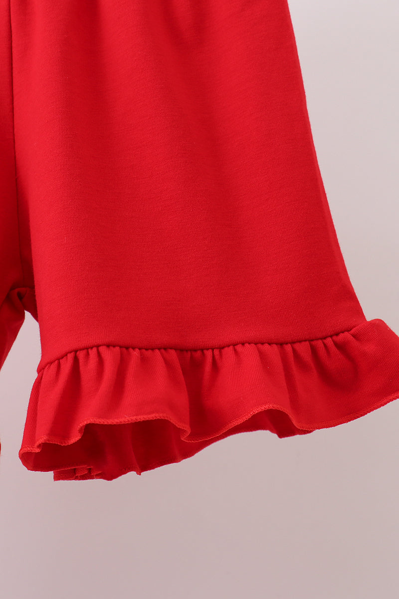 Red Abc Embroidered Plaid Set