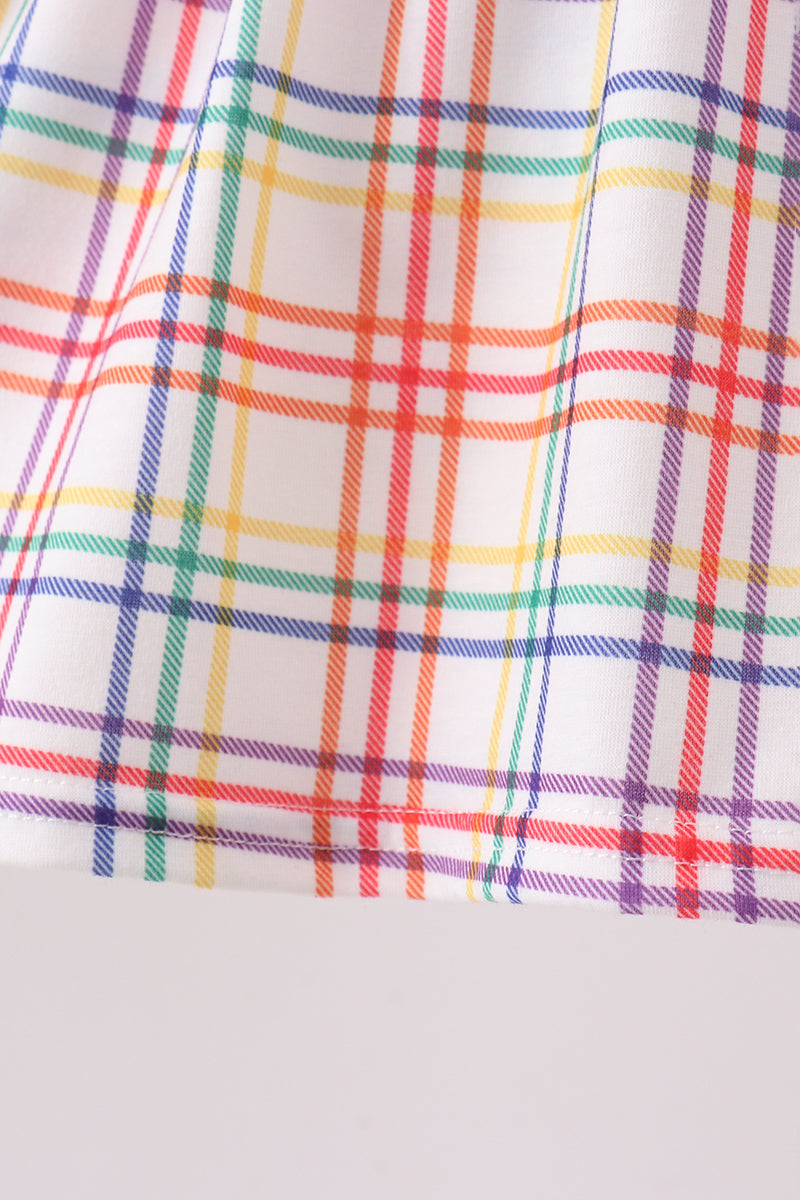 Red Abc Embroidered Plaid Set