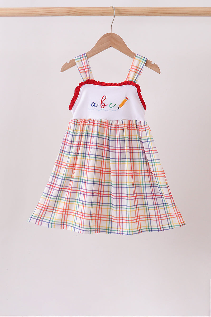 Red Abc Embroidered Plaid Dress