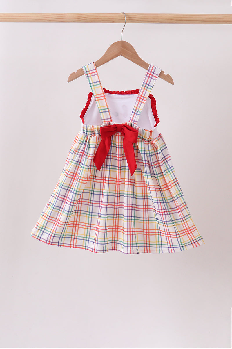 Red Abc Embroidered Plaid Dress