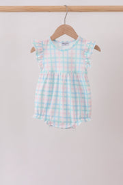Blue Plaid Ruffle Bubble