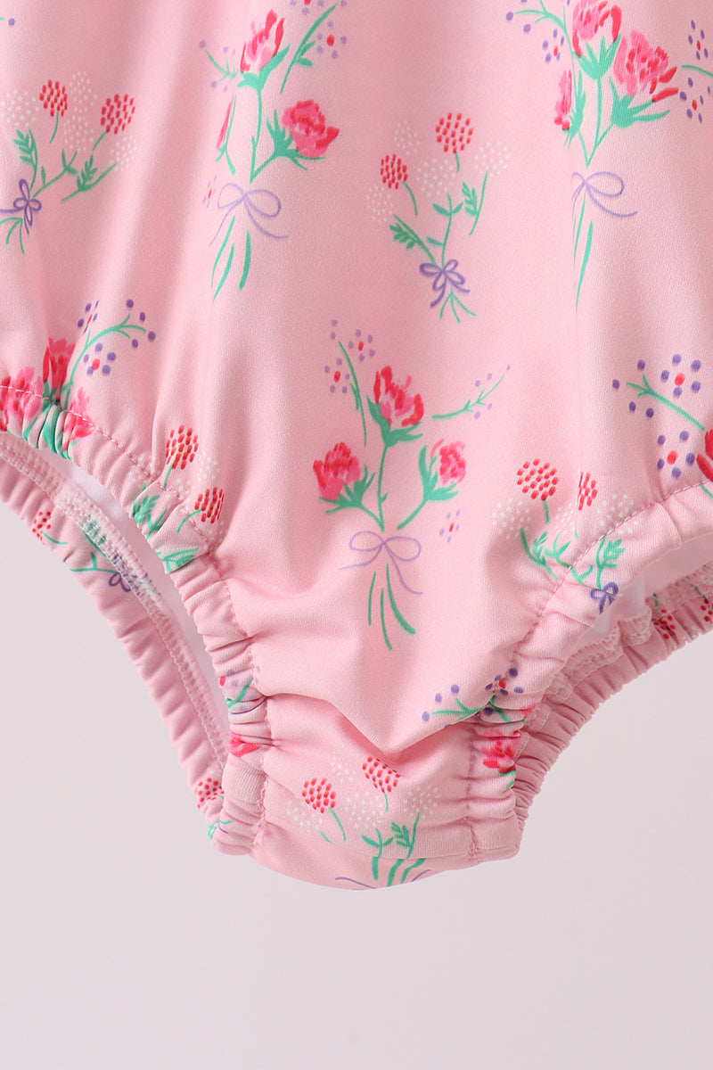 Pink Floral Ruffle One-piece Swimsuit
