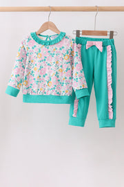 Green Floral Ruffle Jogger Set