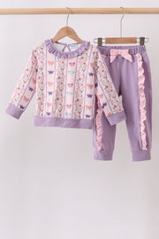 Purple Butterfly Ruffle Jogger Set