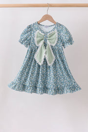 Teal Floral Lace Bow Dress