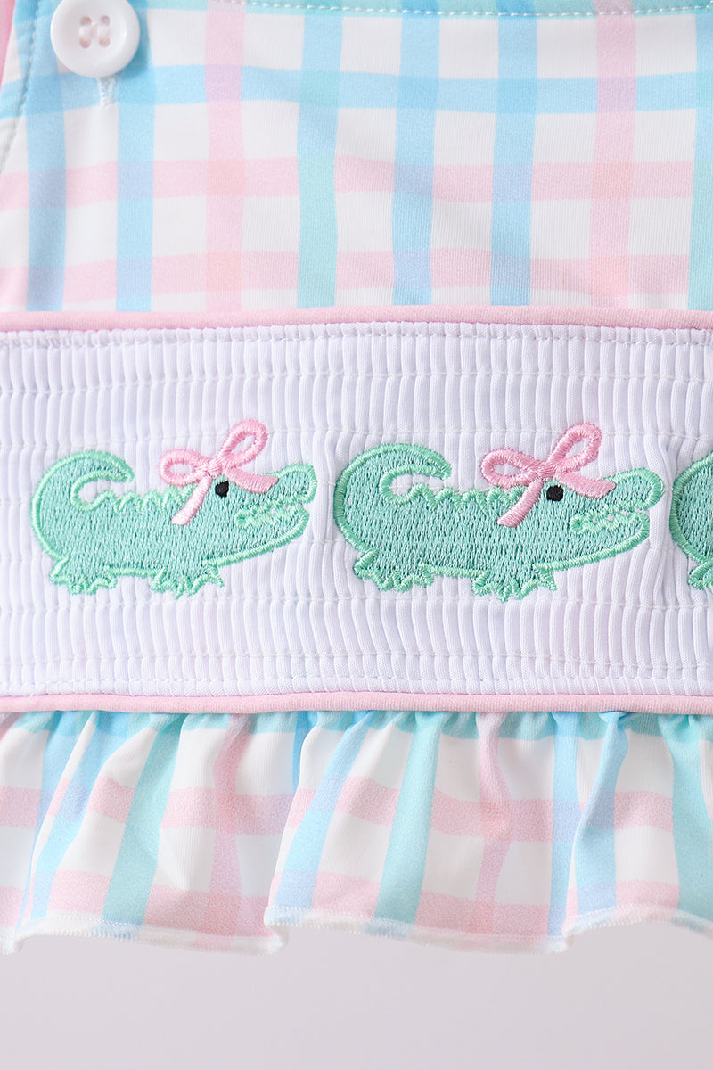 Pink Crocodile Smocked Gingham 2pc Swimsuit