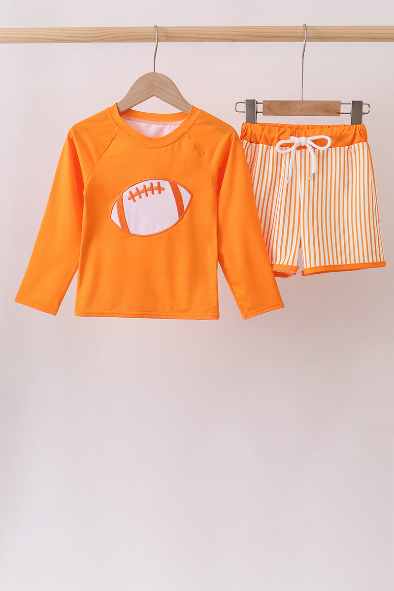 Orange Football 2pc Long Sleeve Swimsuit