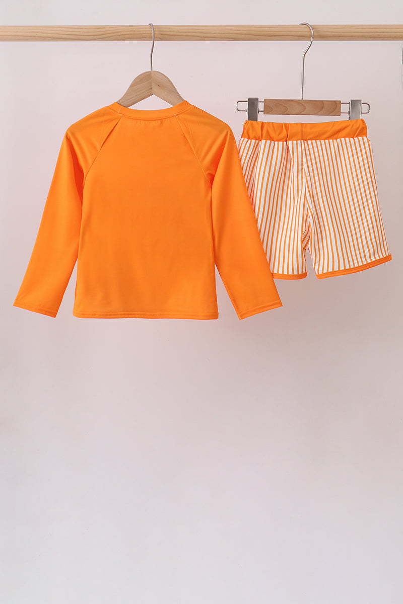 Orange Football 2pc Long Sleeve Swimsuit