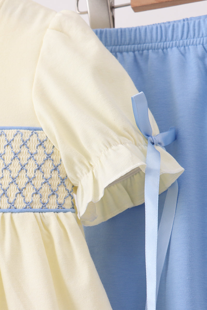 Cream Smocked Bow Pants Set