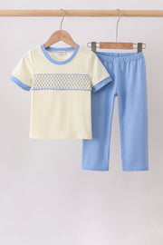 Cream Smocked Pants Set