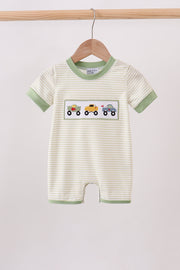 Monster Truck Embroidery Stripe Romper