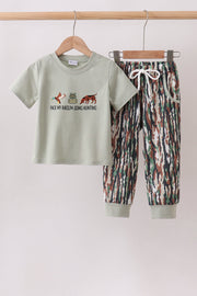 Sage Hunting Embroidered Pants Set