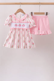 Pink Pumpkin Embroidery Ruffle Shorts Set