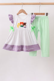 Purple Hocus Pocus French Knot Ruffle Pants Set