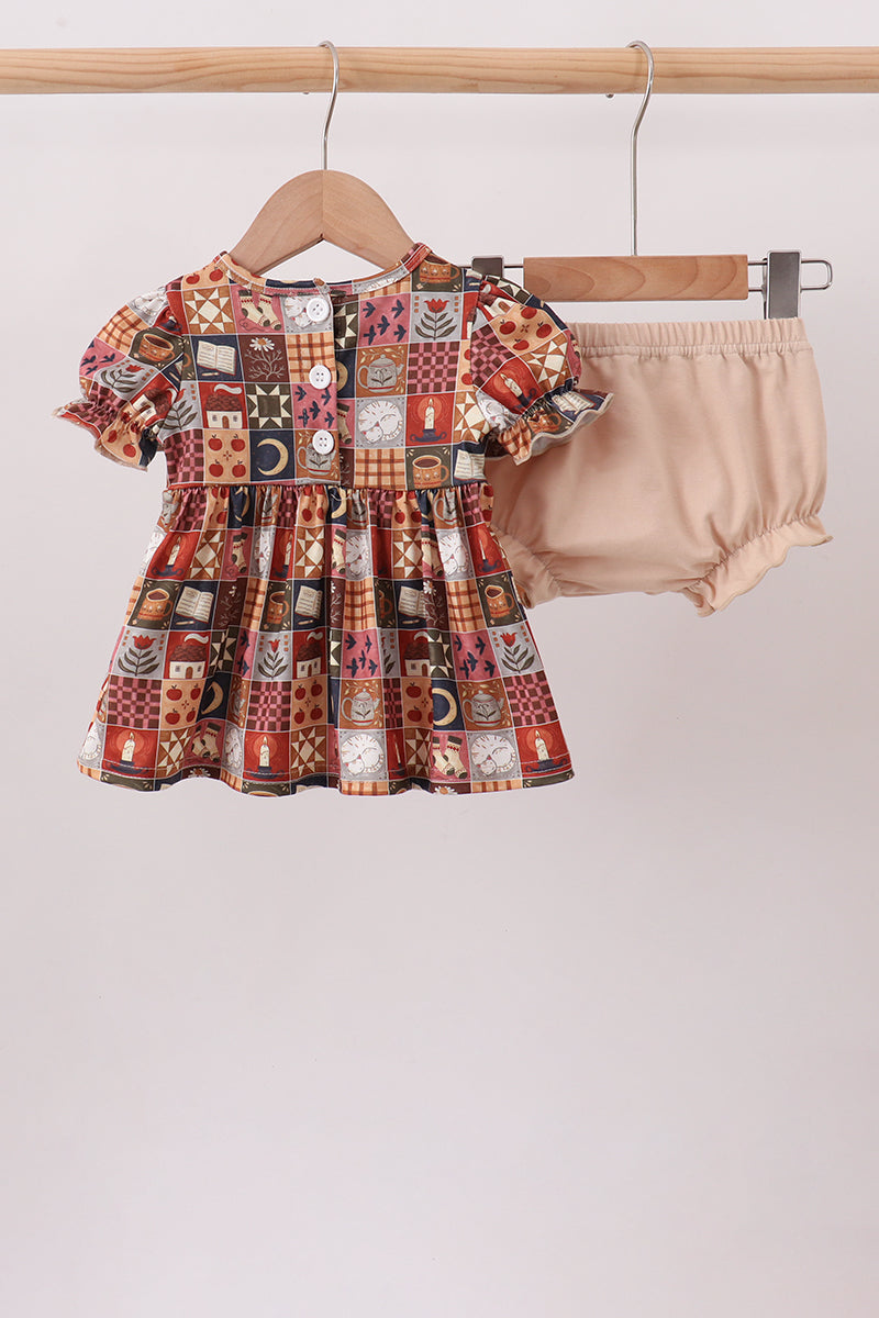 Brown Made To Worship Embroidery Bloomer Set