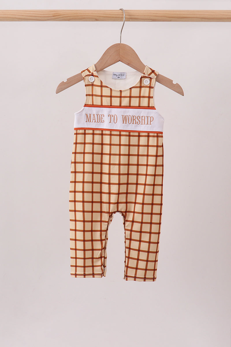 Brown Made To Worship Embroidery Grid Jon Jon