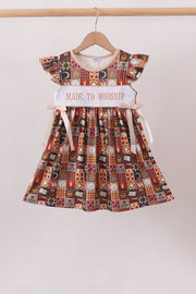 Brown Made To Worship Embroidery Ruffle Dress
