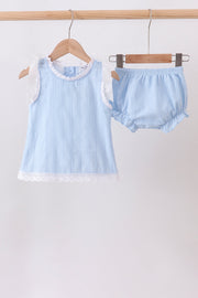 Blue Jacquard Lace Bloomer Set
