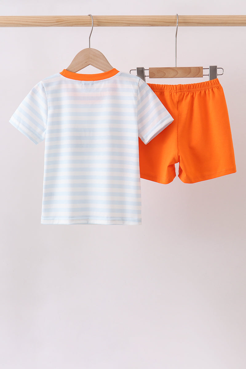 Orange Spider Embroidery Shorts Set