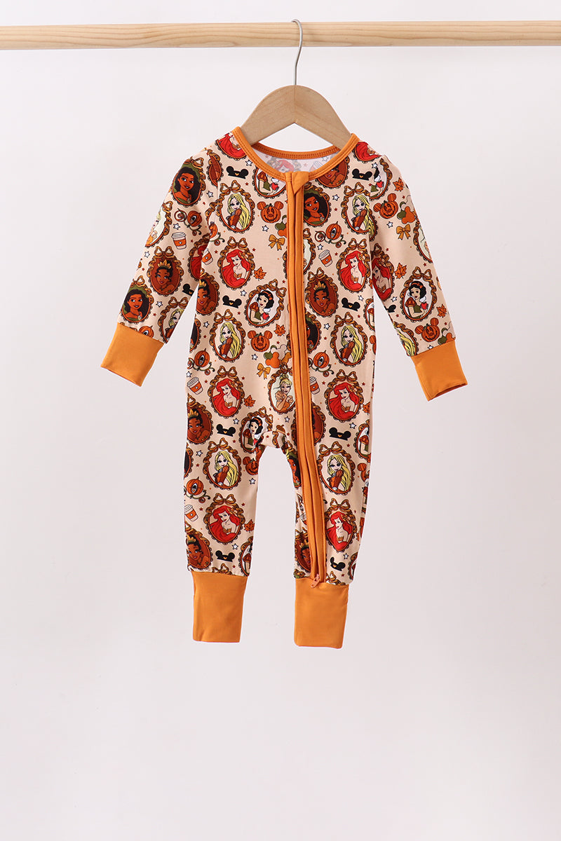 Orange Princess Bamboo Zipper Romper