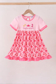 Pink Cowgirl Boots Embroidery Dress