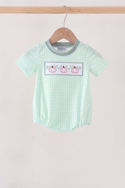 Green Pumpkin Embroidery Gingham Bubble